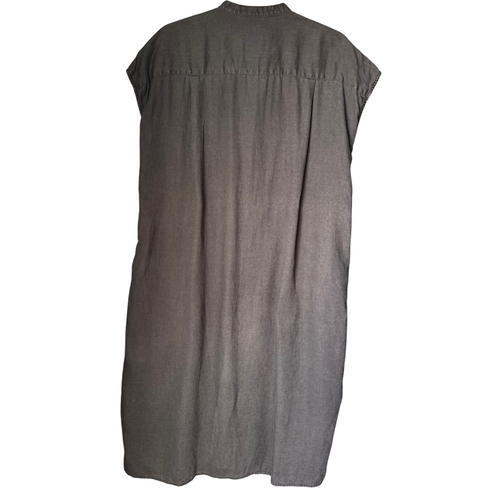 MUJI Linen Band Collar Pockets Sleeveless Button Down Midi Shirt Dress Gray XS S - Picture 5 of 12